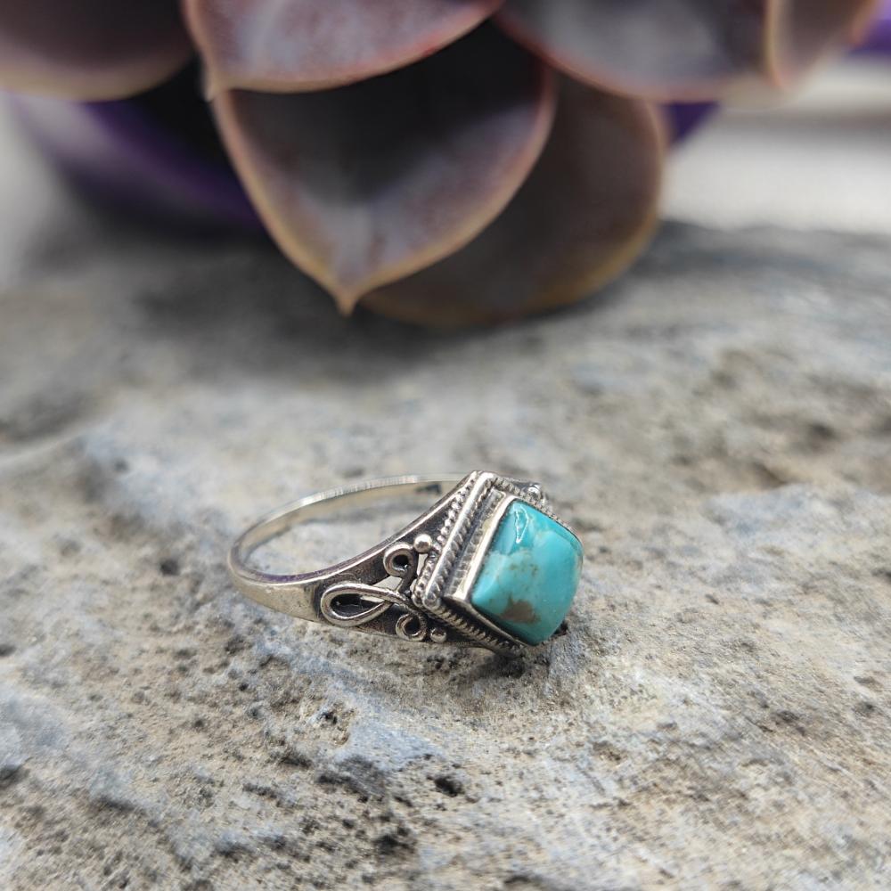 Anello etnico in argento 925 con turchese - OMAYRA