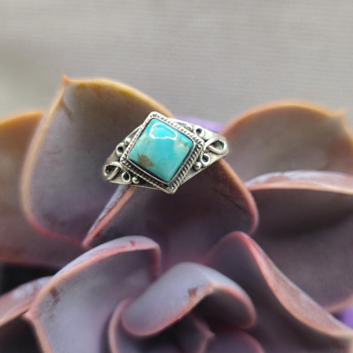 Anello etnico in argento 925 con turchese - OMAYRA