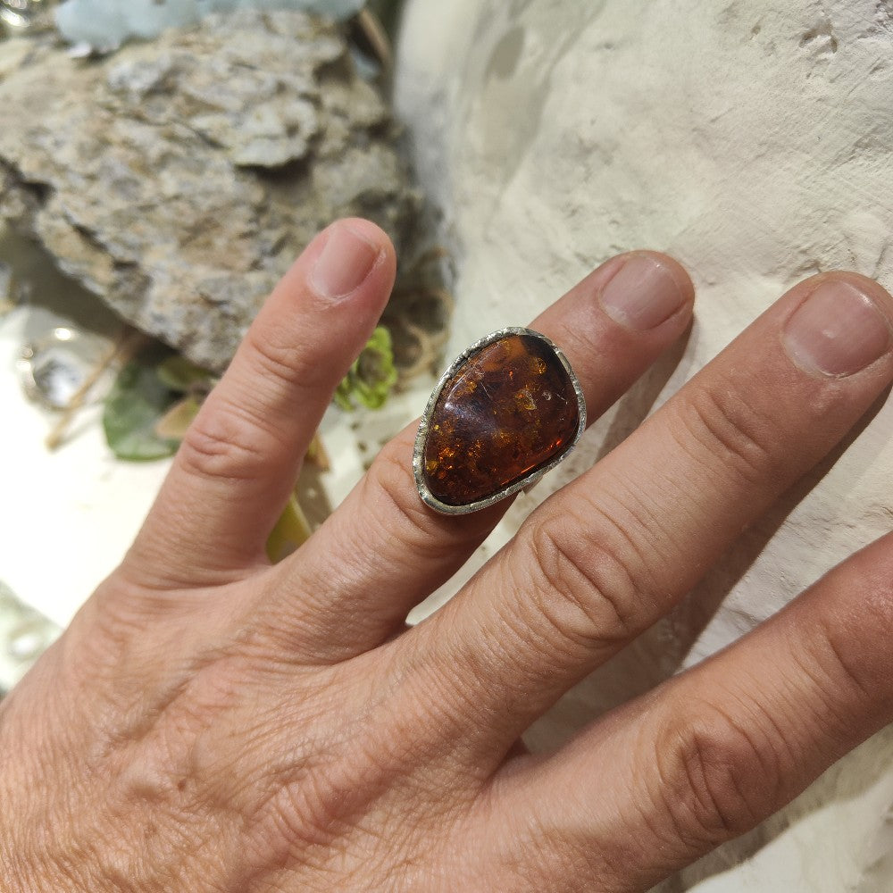 Anello artigianale Ambra in argento 925 - Pezzo unico
