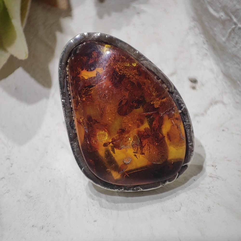 Anello artigianale Ambra in argento 925 - Pezzo unico