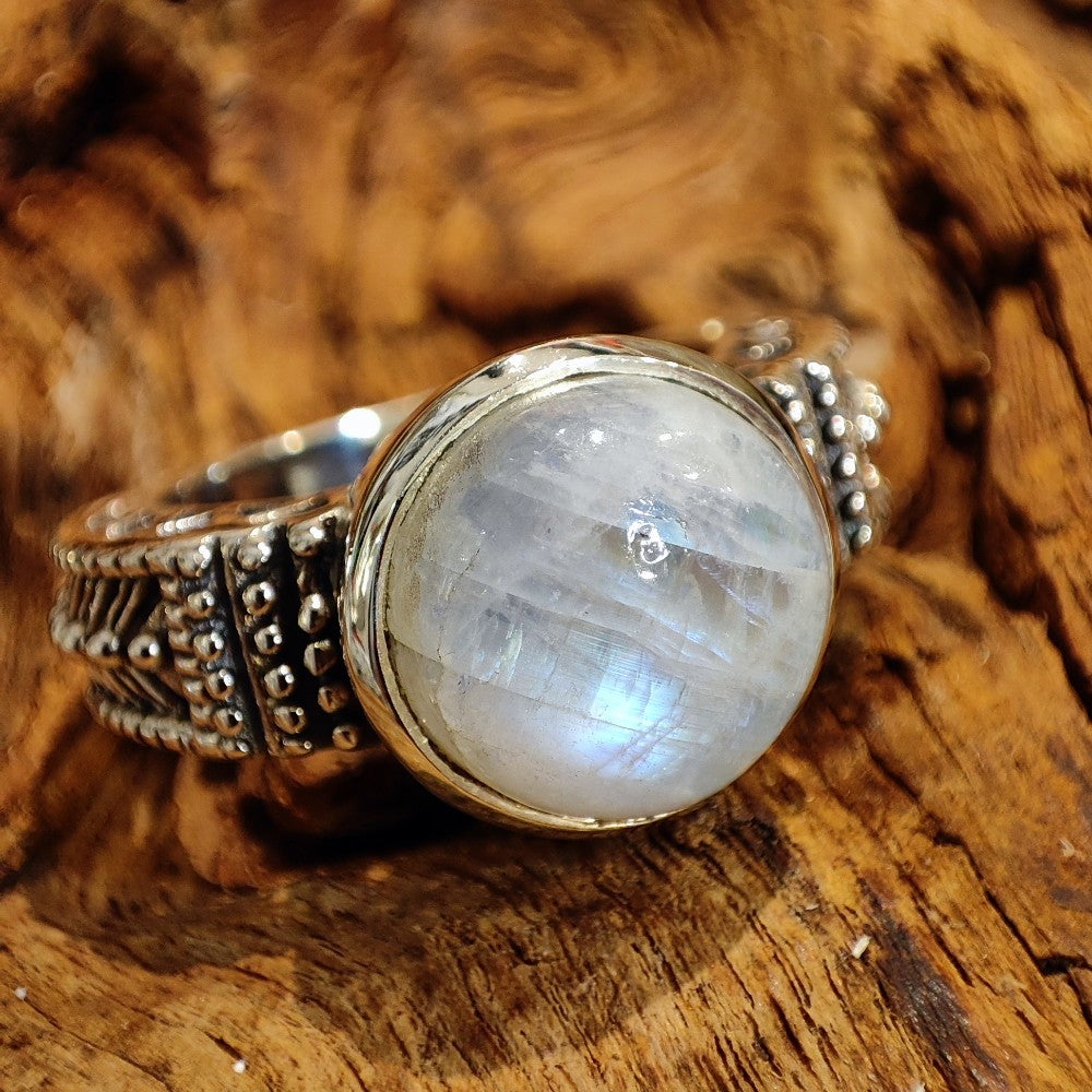 Anello etnico in argento 925 con amazzonite - BLADIYA – pietra di luna