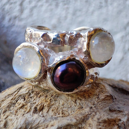 ANELLO artigianale in argento 925 con pietra - GROOVE