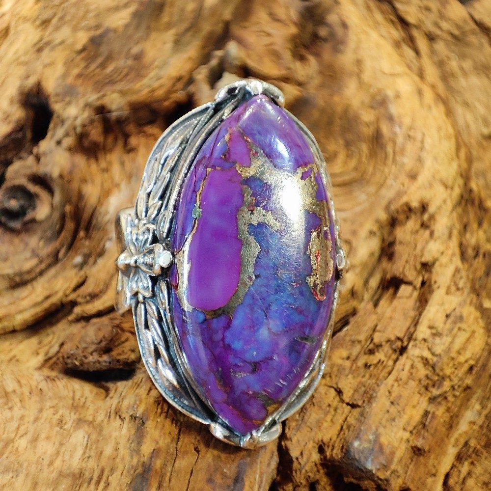 Anello etnico in argento 925 con pietra - GYARAM – turchese ramato