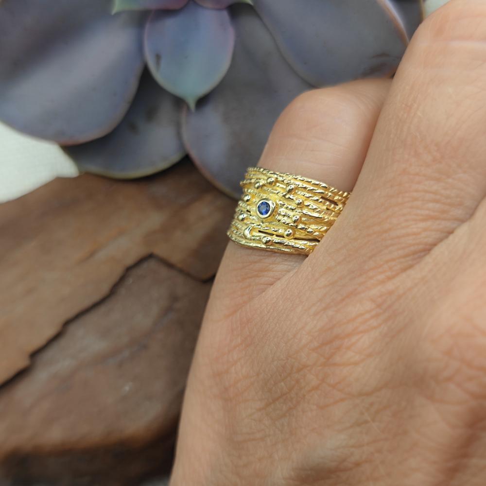 Anello a fascia in argento 925 dorato con pietra - BALANG