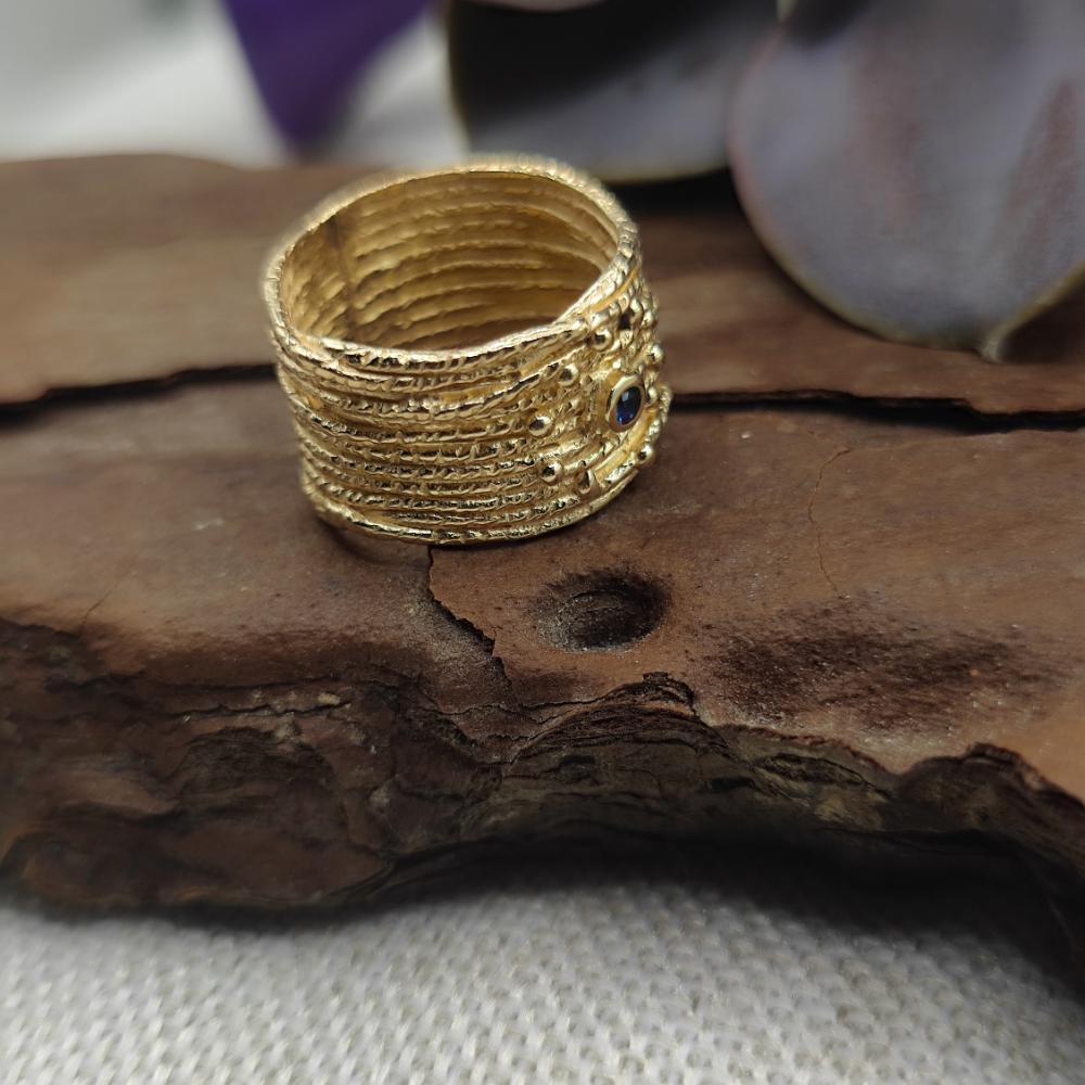 Anello a fascia in argento 925 dorato con pietra - BALANG