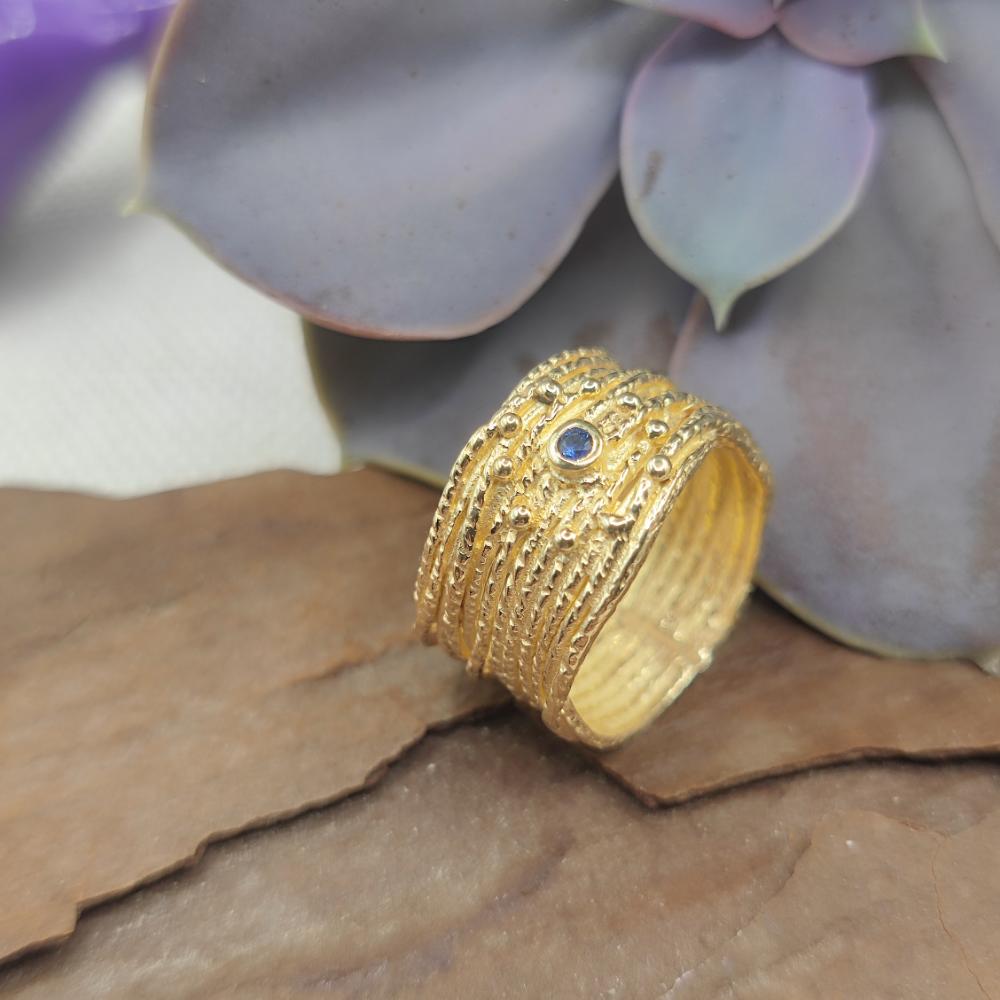 Anello a fascia in argento 925 dorato con pietra - BALANG
