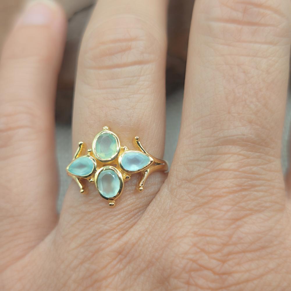 Anello con Prehnite in argento 925 dorato con pietra - DARSHA 