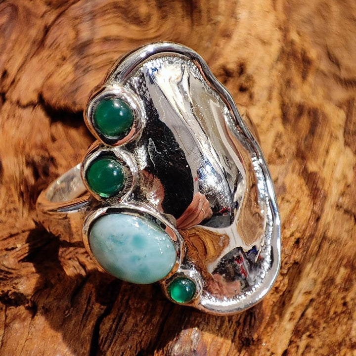 Ethnischer Ring aus grünem Achat 925 Silber - NOKA
