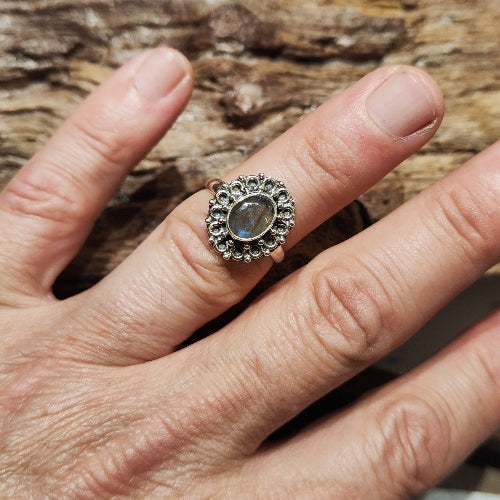 Anello etnico con pietra in argento 925 labradorite - LARUNA
