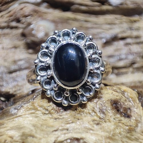 Anello etnico con pietra in argento 925 onice nero - LARUNA