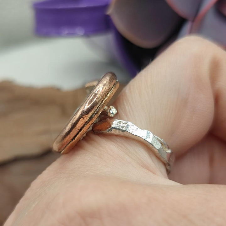 Anello artigianale in argento 925 e bronzo con ape - DIYA