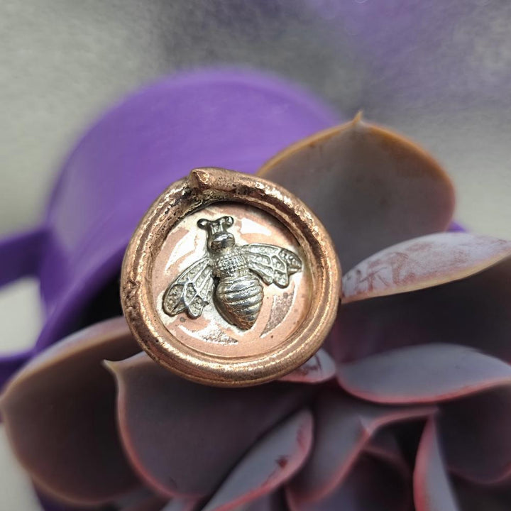 Anello artigianale in argento 925 e bronzo con ape - DIYA