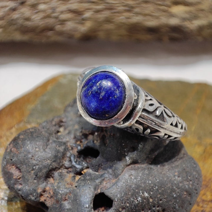 lapislazzuli - Anello etnico con pietra in argento 925 - HALUMALAY