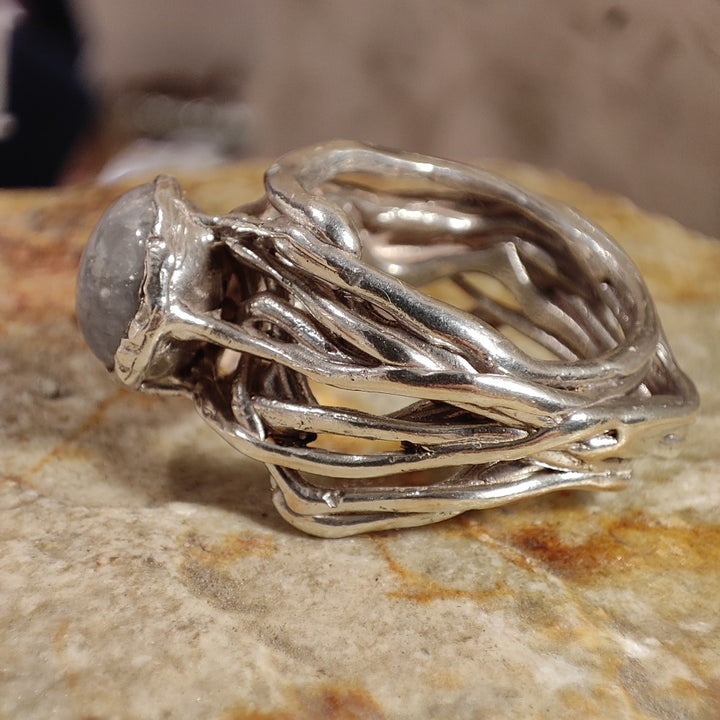 Anello artigianale zaffiro stellato in argento 925 - Pezzo unico