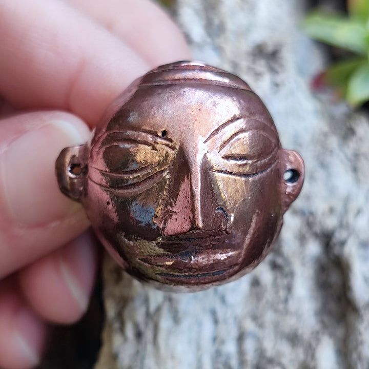 Anello etnico artigianale con maschera in bronzo - ORISSA