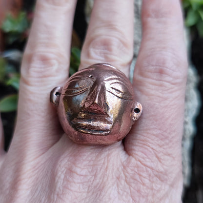 Anello etnico artigianale con maschera in bronzo - ORISSA