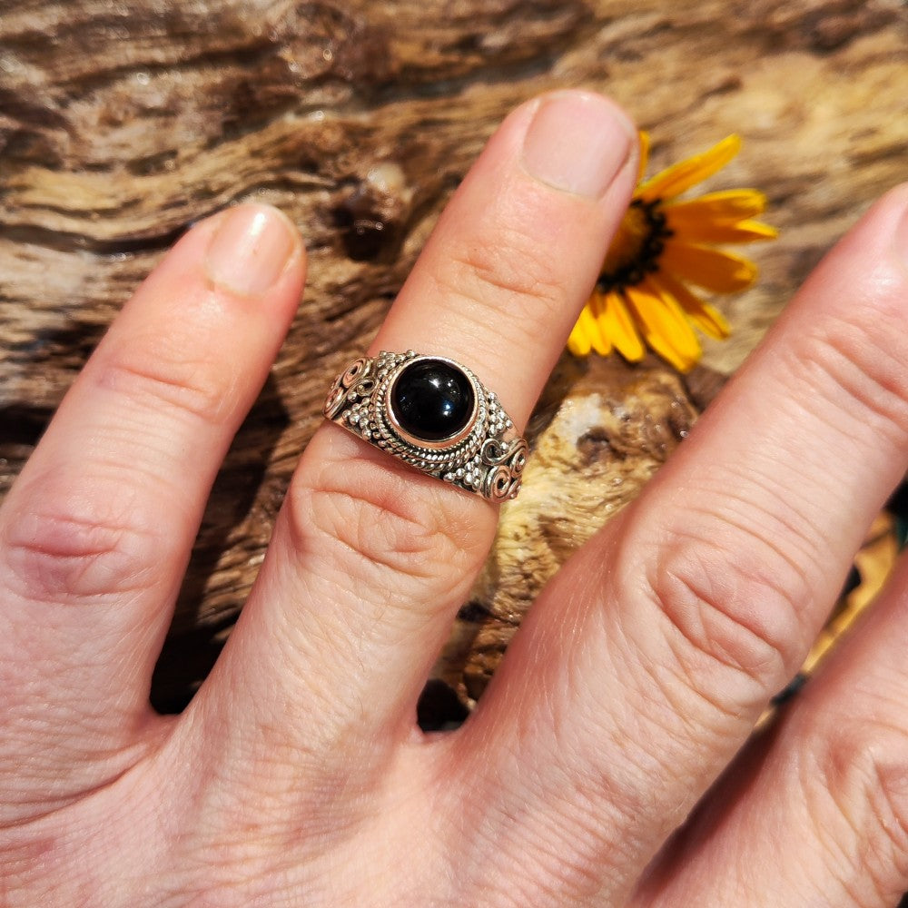 Anello etnico con pietra in argento 925 - IONOS – onice nero