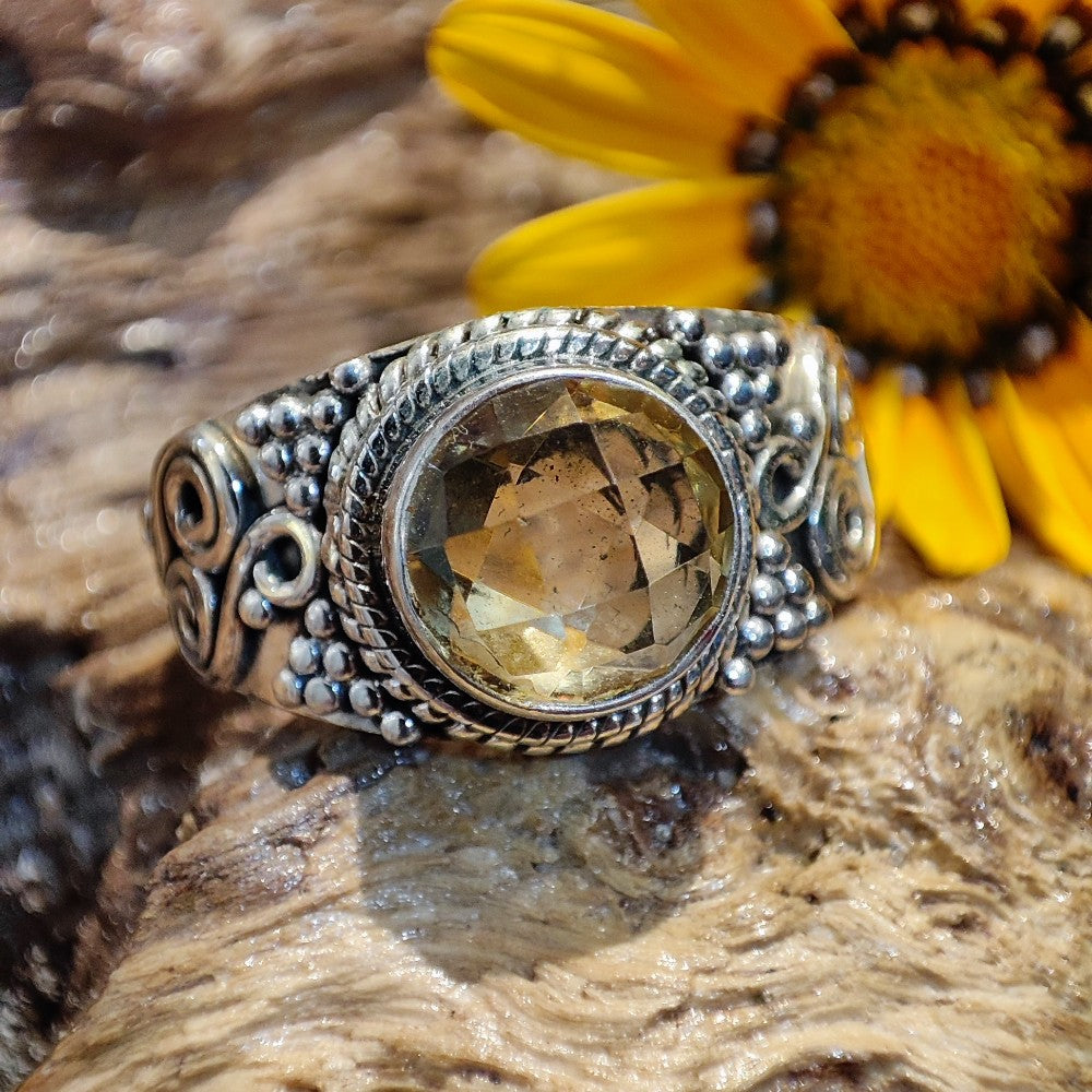 Anello etnico con pietra in argento 925 - IONOS – quarzo citrino