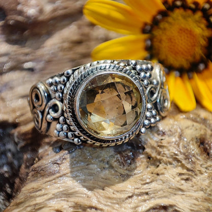 Anello etnico con pietra in argento 925 - IONOS – quarzo citrino