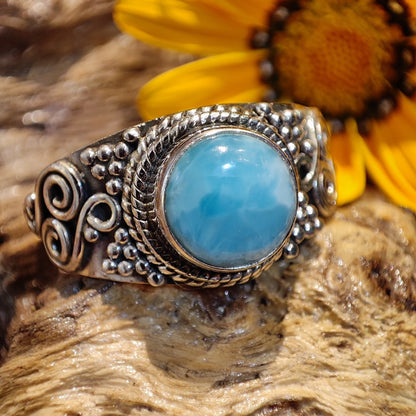 Anello etnico con pietra in argento 925 - IONOS – larimar
