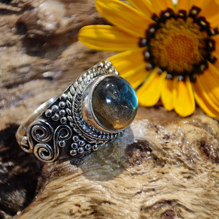 Ethnic ring with stone in 925 silver - BIPRAI