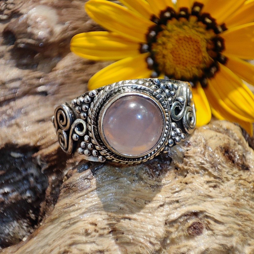 Anello etnico con pietra in argento 925 - IONOS – quarzo rosa
