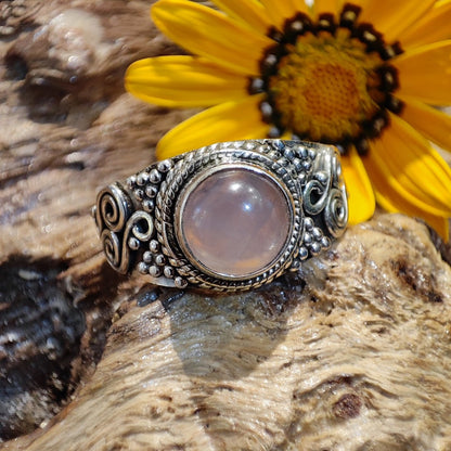 Anello etnico con pietra in argento 925 - IONOS – quarzo rosa