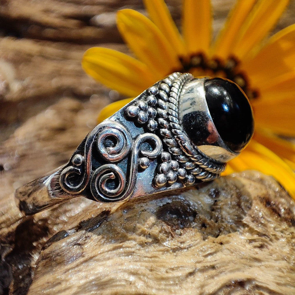 Anello etnico con pietra in argento 925 - IONOS – onice nero