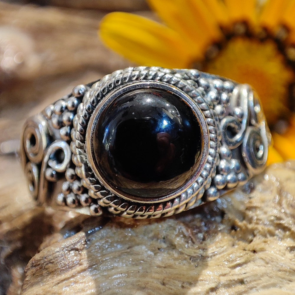 Anello etnico con pietra in argento 925 - IONOS – onice nero