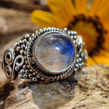 Anello etnico con pietra in argento 925 - IONOS - labradorite