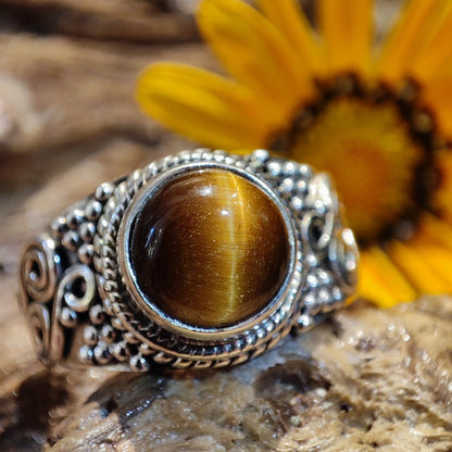Anello etnico con pietra in argento 925 - IONOS – occhio di tigre