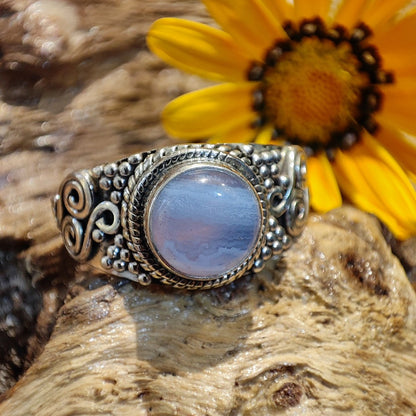 Anello etnico con pietra in argento 925 - IONOS – calcedonio