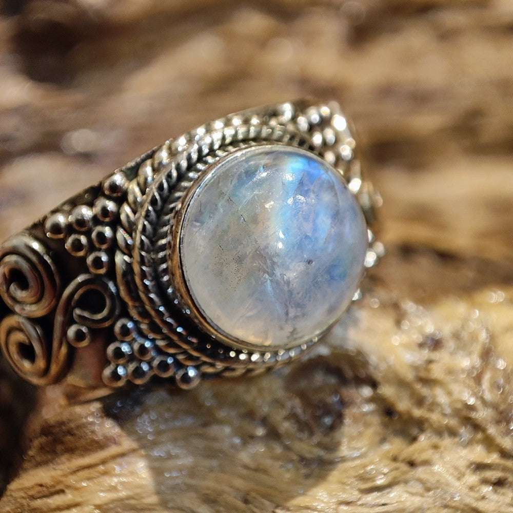 Anello etnico con pietra in argento 925 - IONOS – pietra di luna
