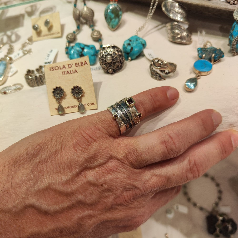 Anello a fascia con pietra in argento 925 - RANI