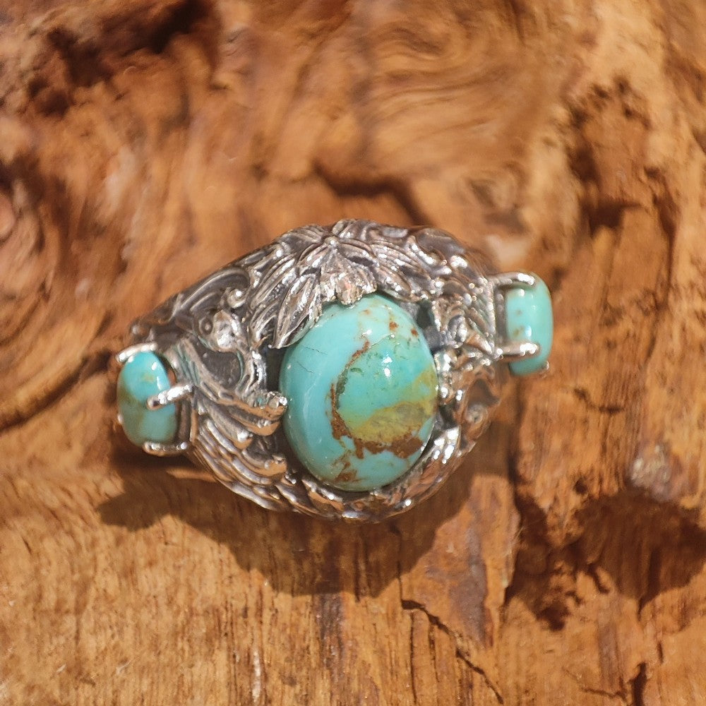 Anello etnico con pietra in argento 925 - CHANDLA – turchese