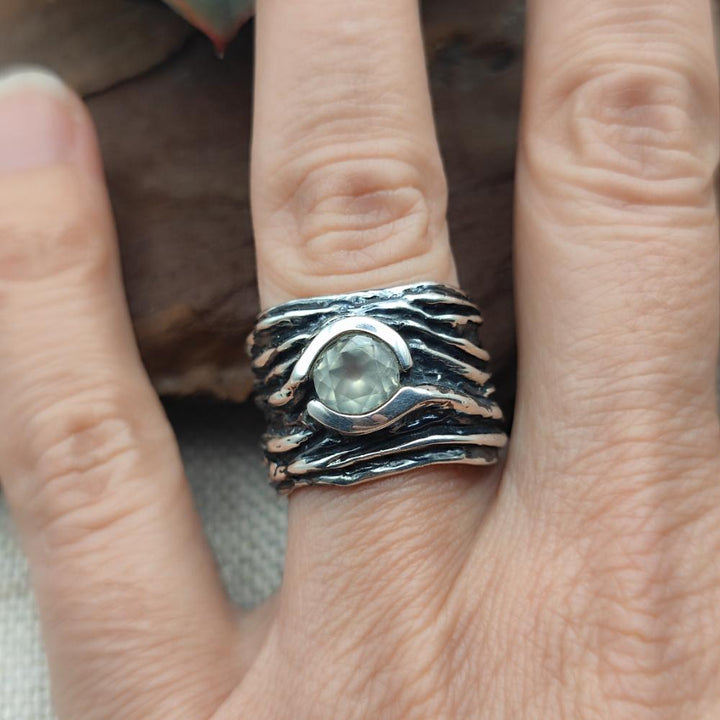 Anello artigianale in argento 925 prehnite - OMERKHAN