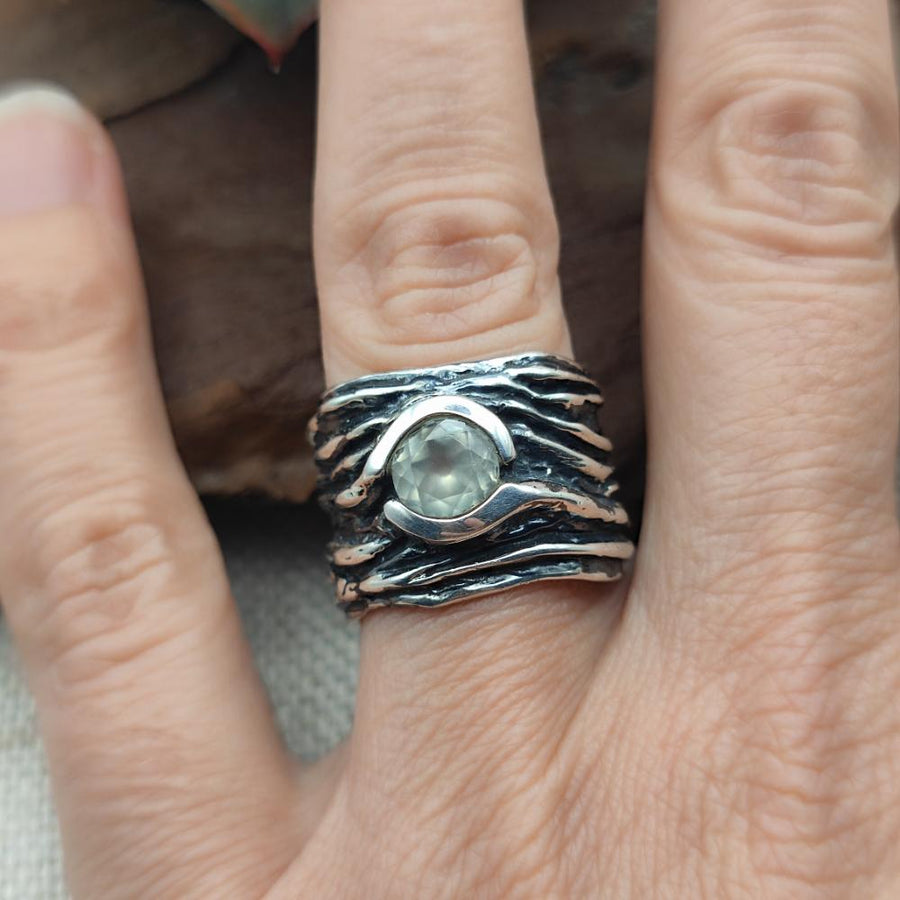 Anello artigianale in argento 925 prehnite - OMERKHAN