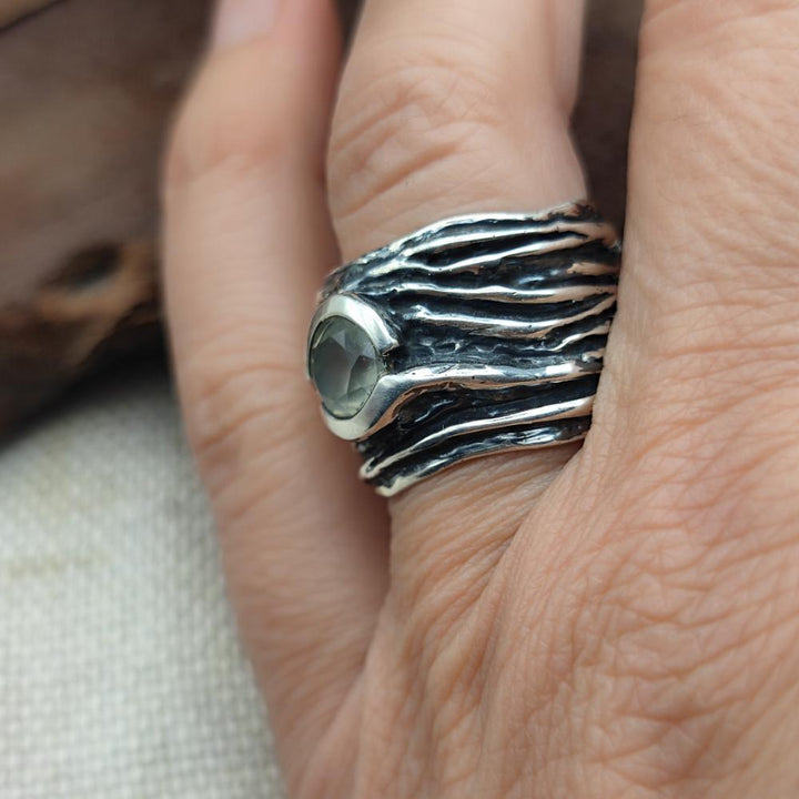 Anello artigianale in argento 925 prehnite - OMERKHAN