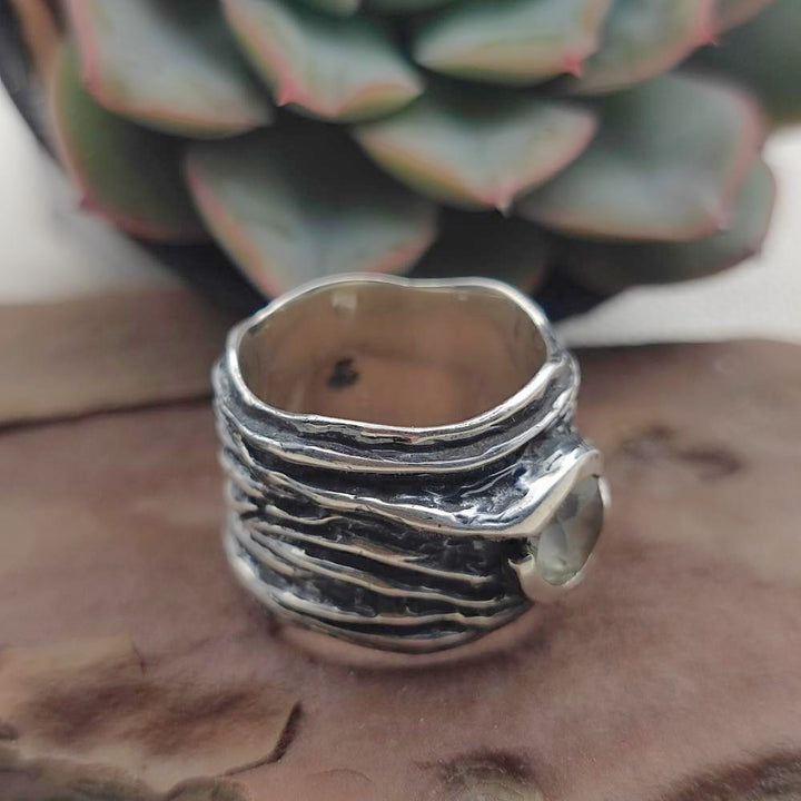 Anello artigianale in argento 925 prehnite - OMERKHAN