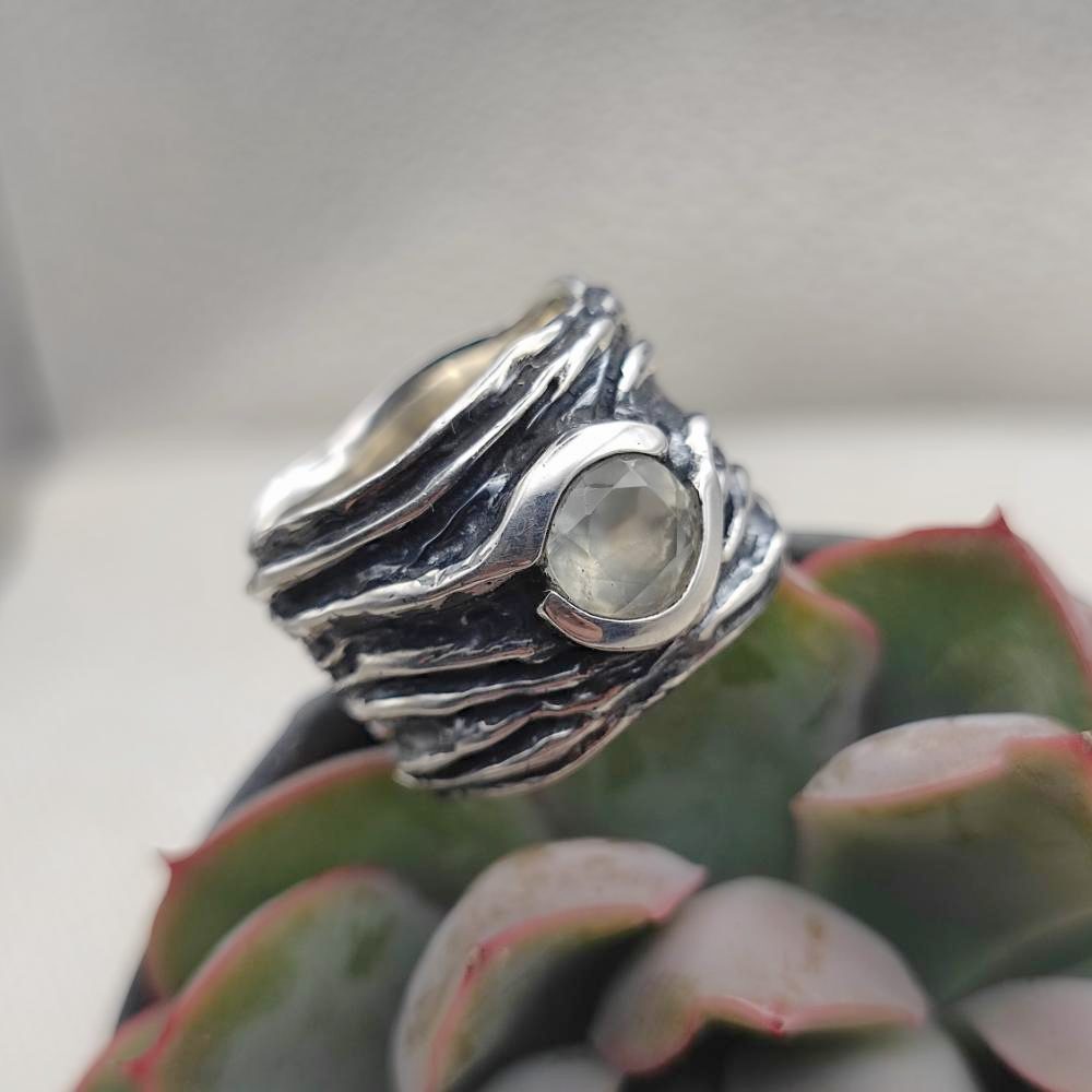 Anello artigianale in argento 925 prehnite - OMERKHAN