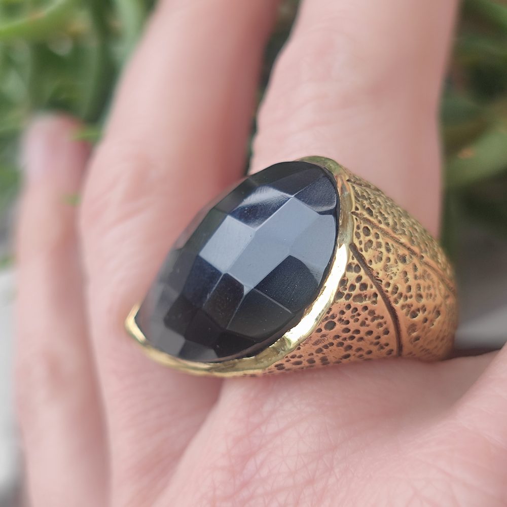 ANELLO artigianale in ottone con PIETRA - DROP