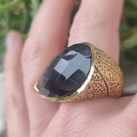 ANELLO artigianale in ottone con PIETRA - DROP