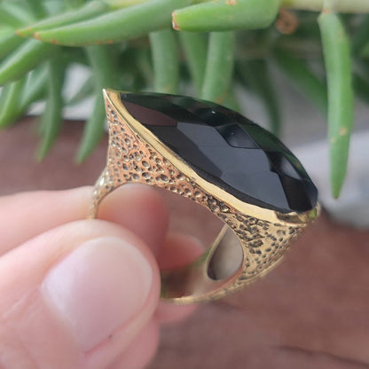 ANELLO artigianale in ottone con PIETRA - DROP