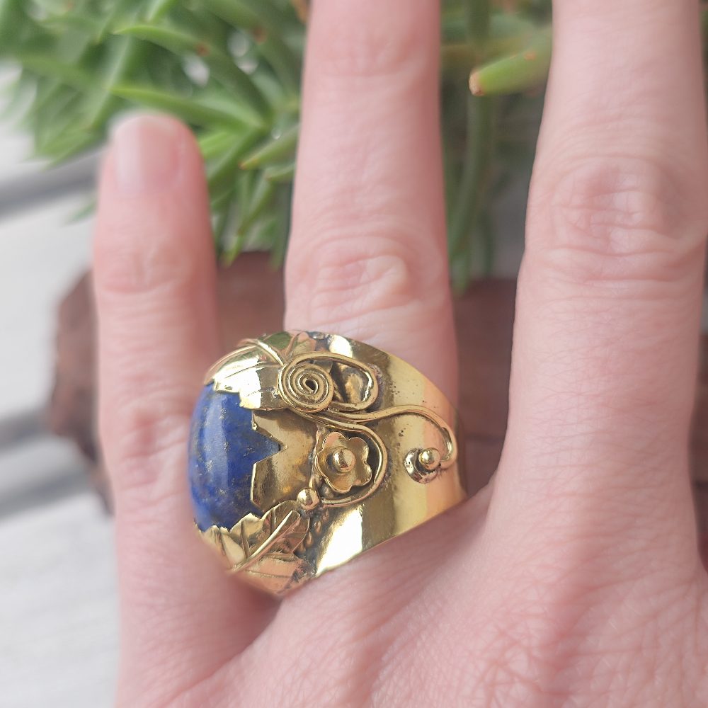 ANELLO FLOREALE con pietra in ottone - TULIP