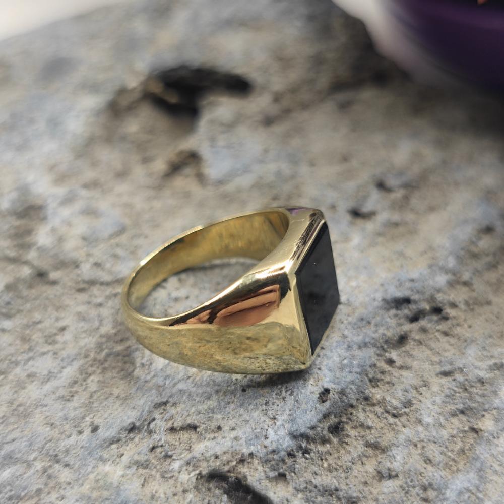 ANELLO chevalier in ottone con onice nero - AMIR