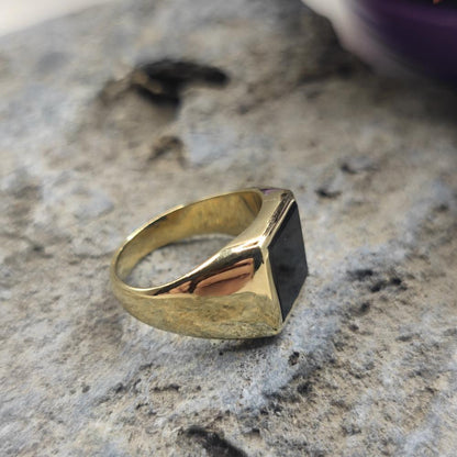 ANELLO chevalier in ottone con onice nero - AMIR