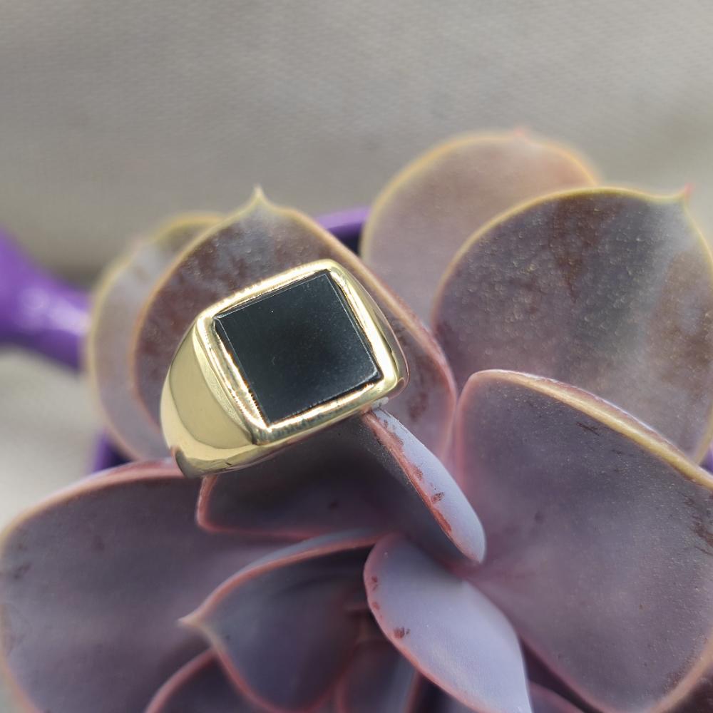 ANELLO chevalier in ottone con onice nero - AMIR
