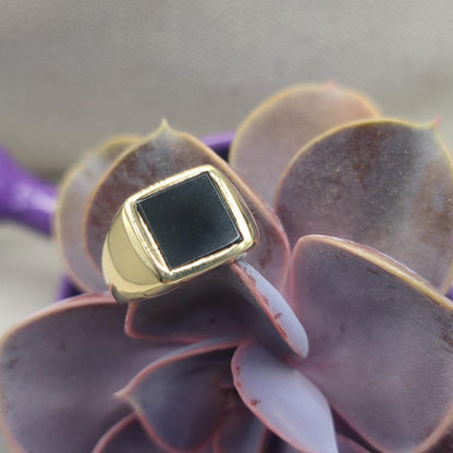 ANELLO chevalier in ottone con onice nero - AMIR