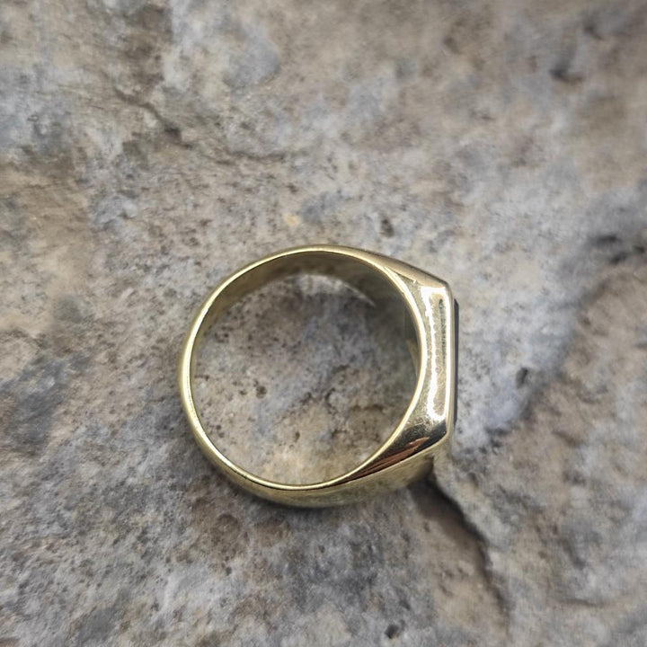 ANELLO chevalier in ottone con onice nero - AMIR