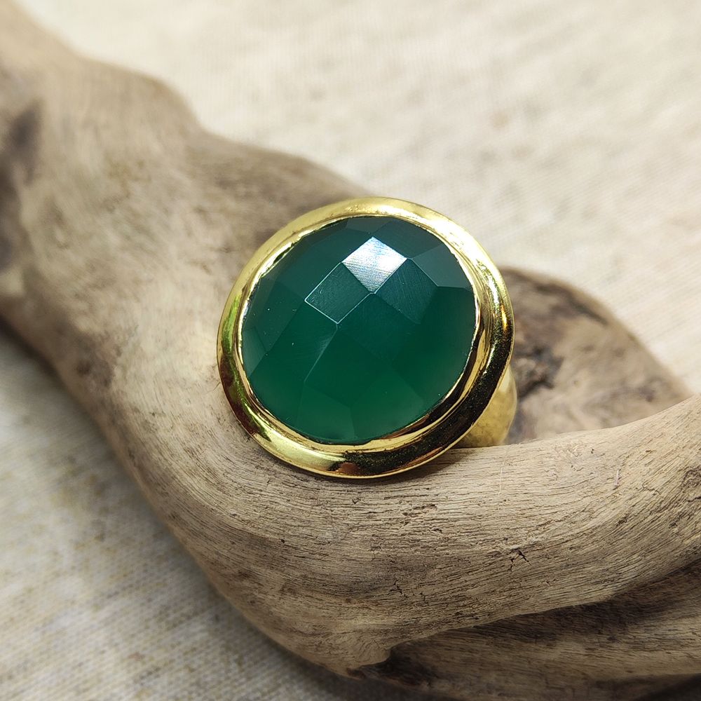 ANELLO minimal con agata verde in ottone - LINE